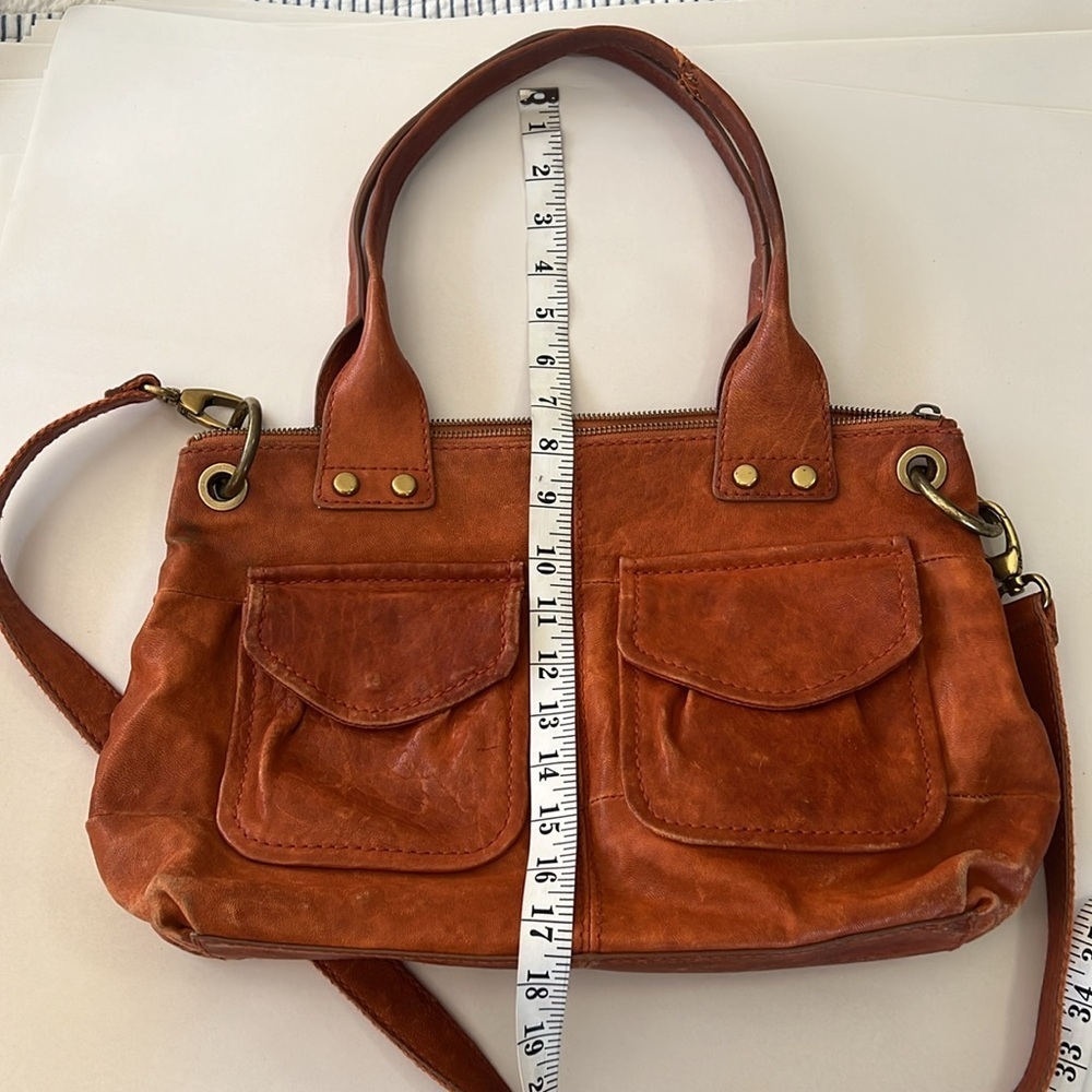 Fossil Vintage Leather Satchel Tote Shoulder Bag Brown Orange Distressed - Picture 13 of 14